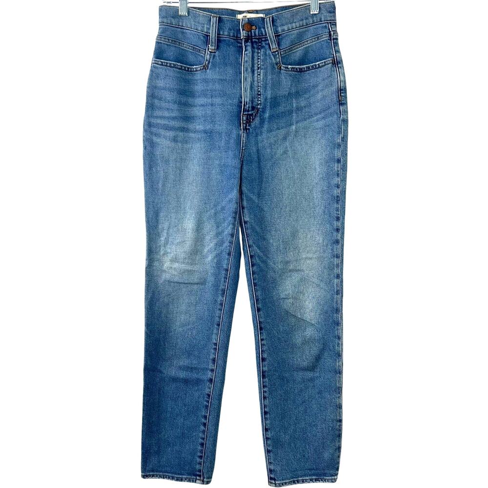 Madewell Women's The Mom Jean Blue Denim Distressed Straight Leg Casual Size 26